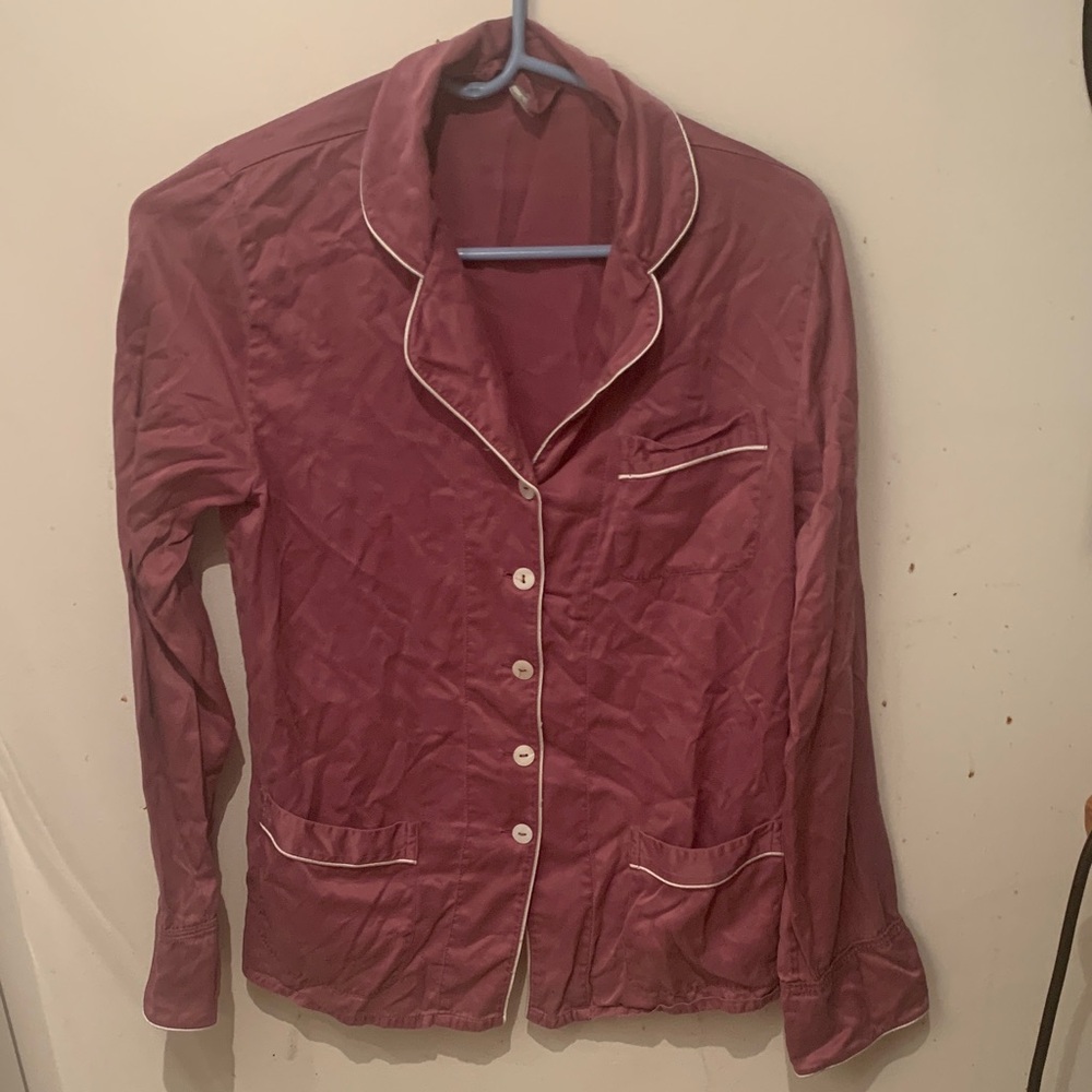 Pure Mullberry Silk Mauve Button-Up Pajama Top SZ XS